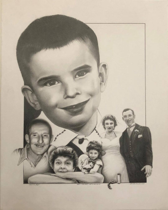 Pencil drawing by Sean McCormack of his Brother Dennis, Father Edward, Aunt Cielia,